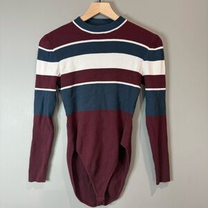 Urban Outfitters Women’s  Crewneck Sweater Bodysuit - Burgundy, Blue, White